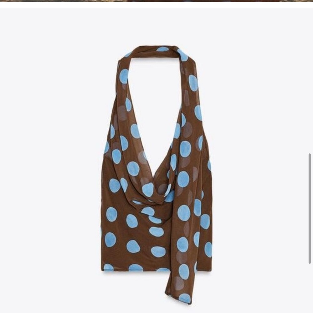 Zara Brown and Blue Polka Dot Tank Top